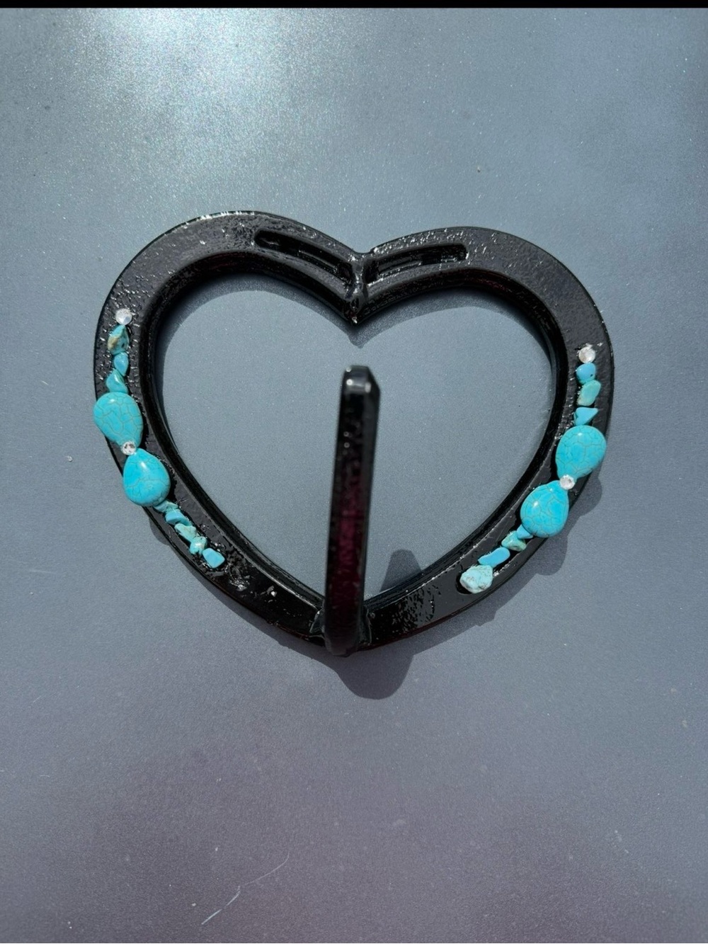 Black Heart-Shaped Wall Hook with Turquoise Accents